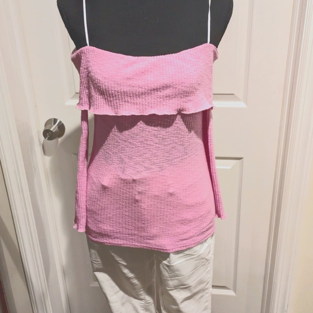 It's beautiful pink sweater off the shoulders